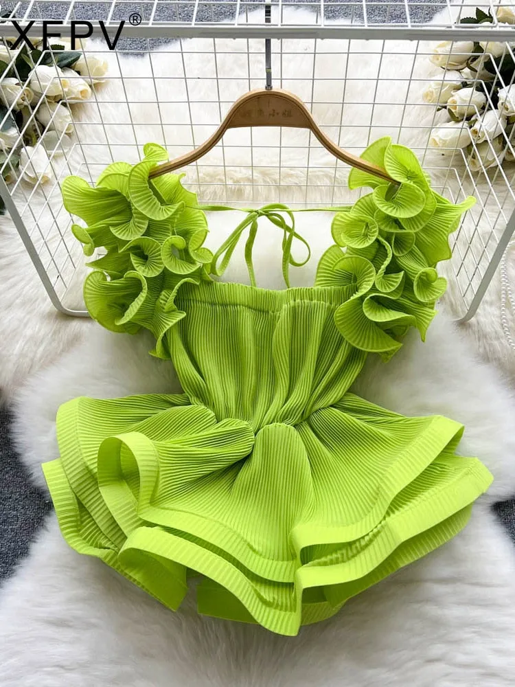 Ruffle High Waist Short Chic Shirt Top