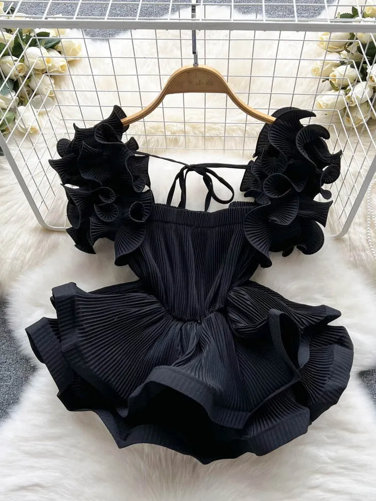 Ruffle High Waist Short Chic Shirt Top