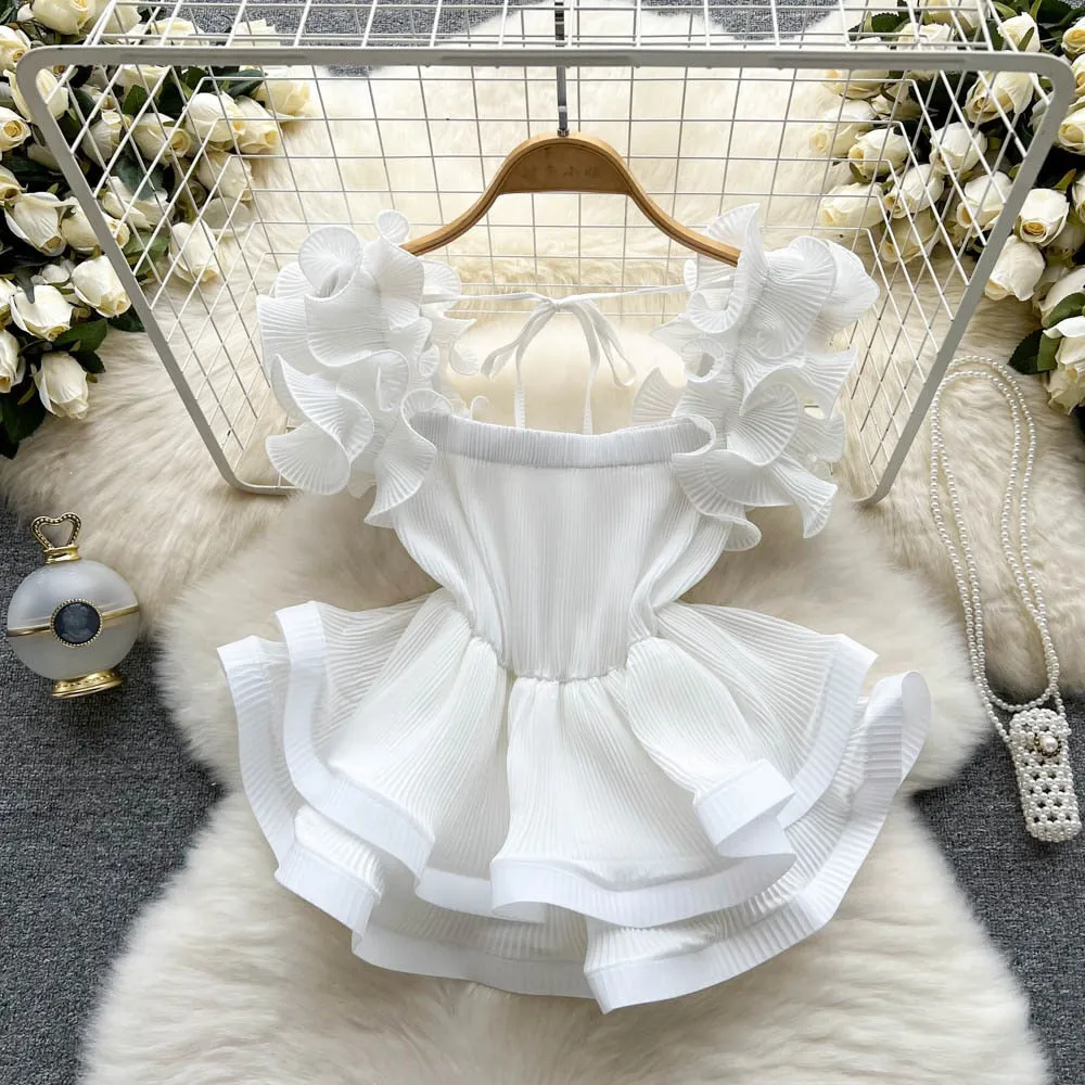 Ruffle High Waist Short Chic Shirt Top