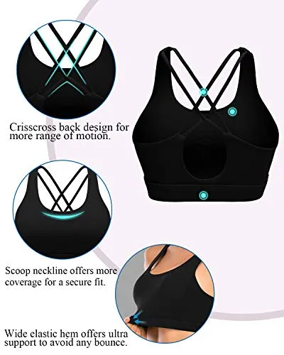 RUNNING GIRL Strappy Sports Bra for Women,Padded Crisscross Back Yoga Bra Cute Medium Impact Workout Activewear(WX2602 Black,XL)