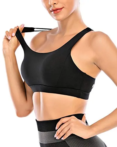 RUNNING GIRL Strappy Sports Bra for Women,Padded Crisscross Back Yoga Bra Cute Medium Impact Workout Activewear(WX2602 Black,XL)