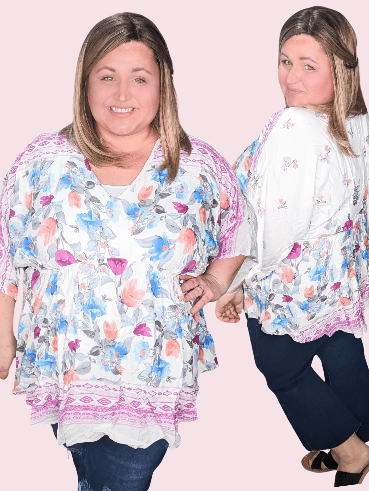 SALE- Eloise Kimono Cut Floral Woven Top in Ivory