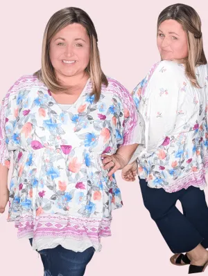 SALE- Eloise Kimono Cut Floral Woven Top in Ivory