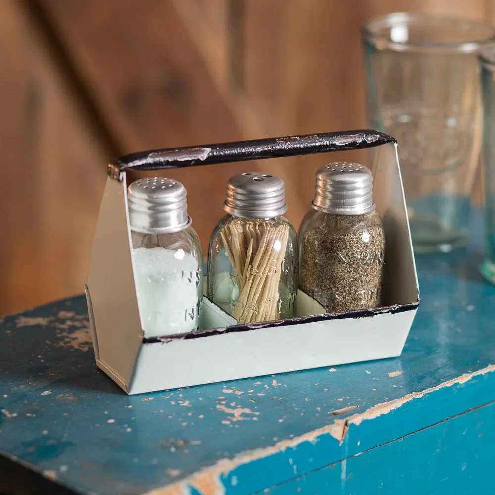 Salt and Pepper with Toothpick holder Toolbox Caddy