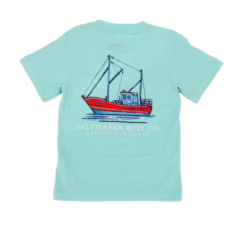 Saltwater Boys Shrimp Boat SS Pocket Tee - Aqua