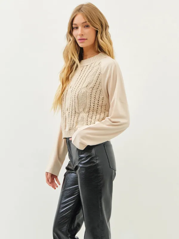 Sand Raglan Sleeve Knit Terry Top