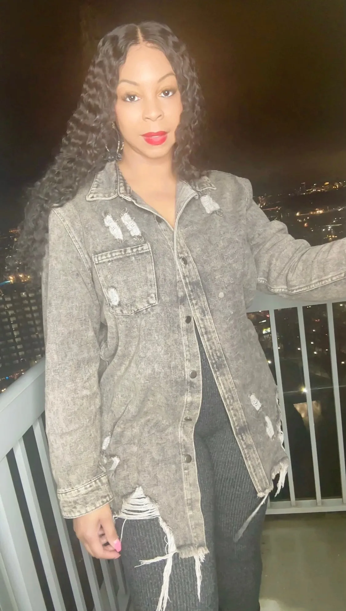Savage Distressed Denim Shirt Jacket! Medium Left