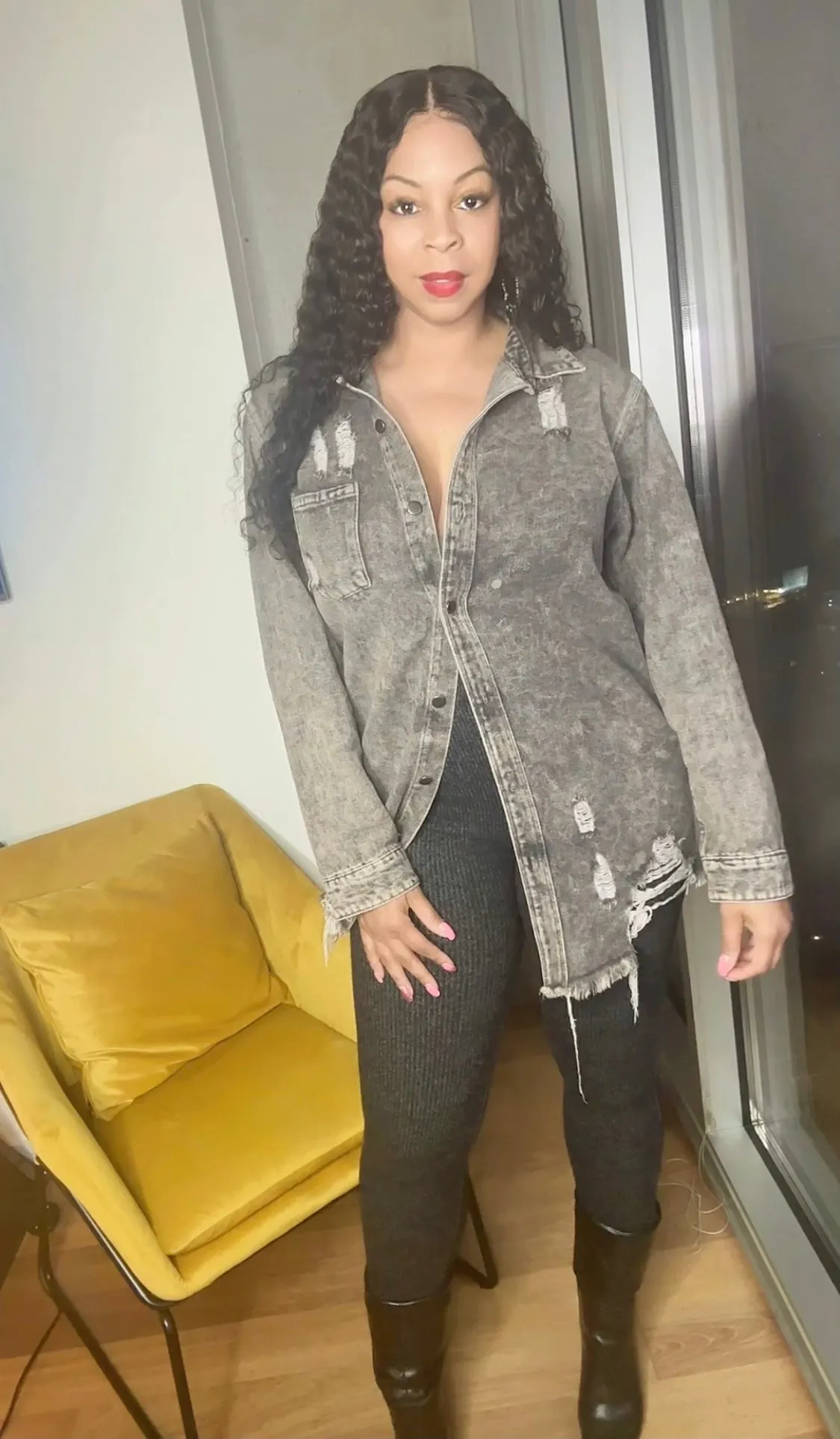 Savage Distressed Denim Shirt Jacket! Medium Left