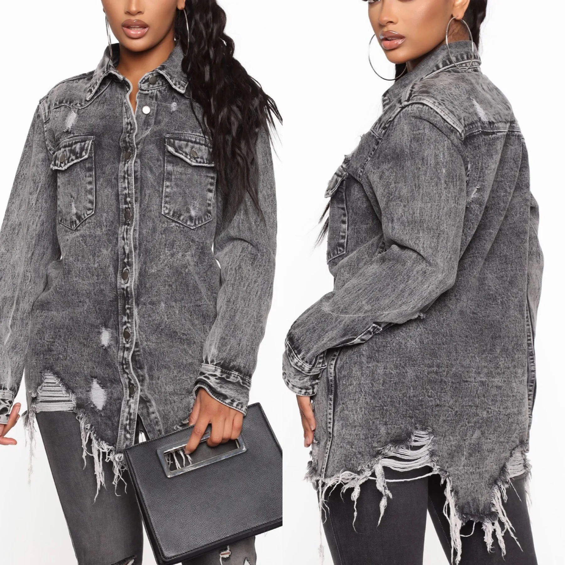 Savage Distressed Denim Shirt Jacket! Medium Left