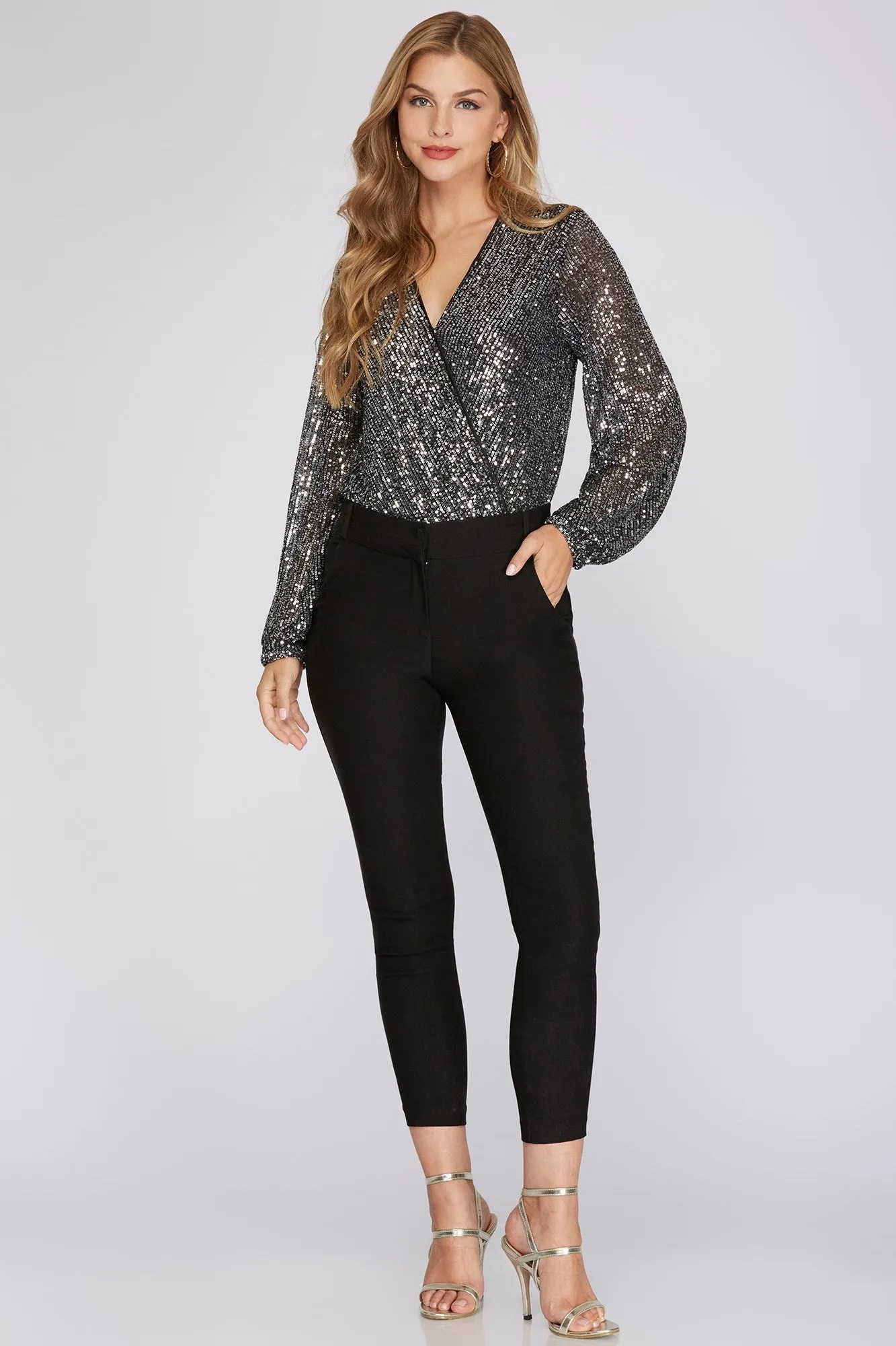 Sequin Snap Closure Long Sleeve Bodysuit