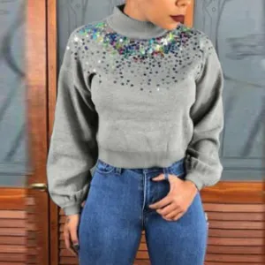 Sequins Decoration Long Sleeve Top