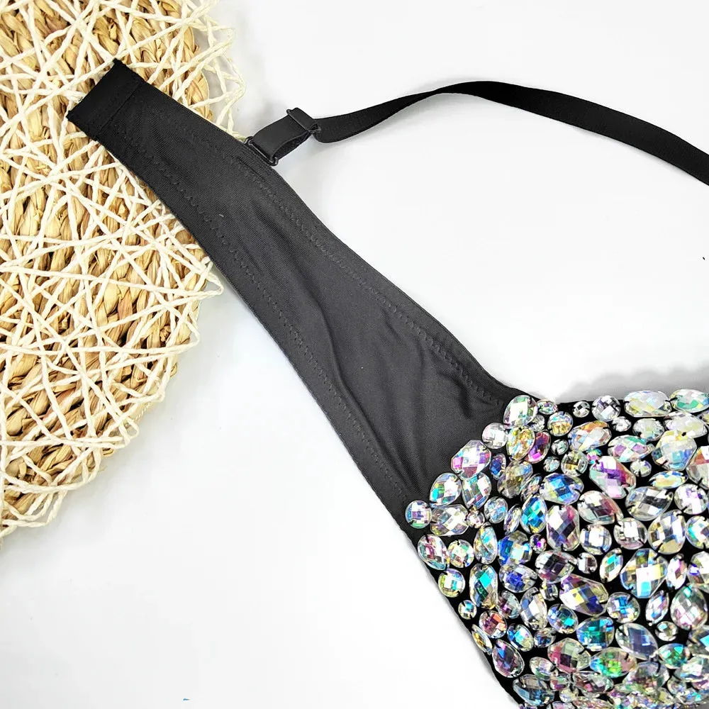 Sexy Diamond Beaded Bustier Tank Top – Sparkle & Confidence for Every Party