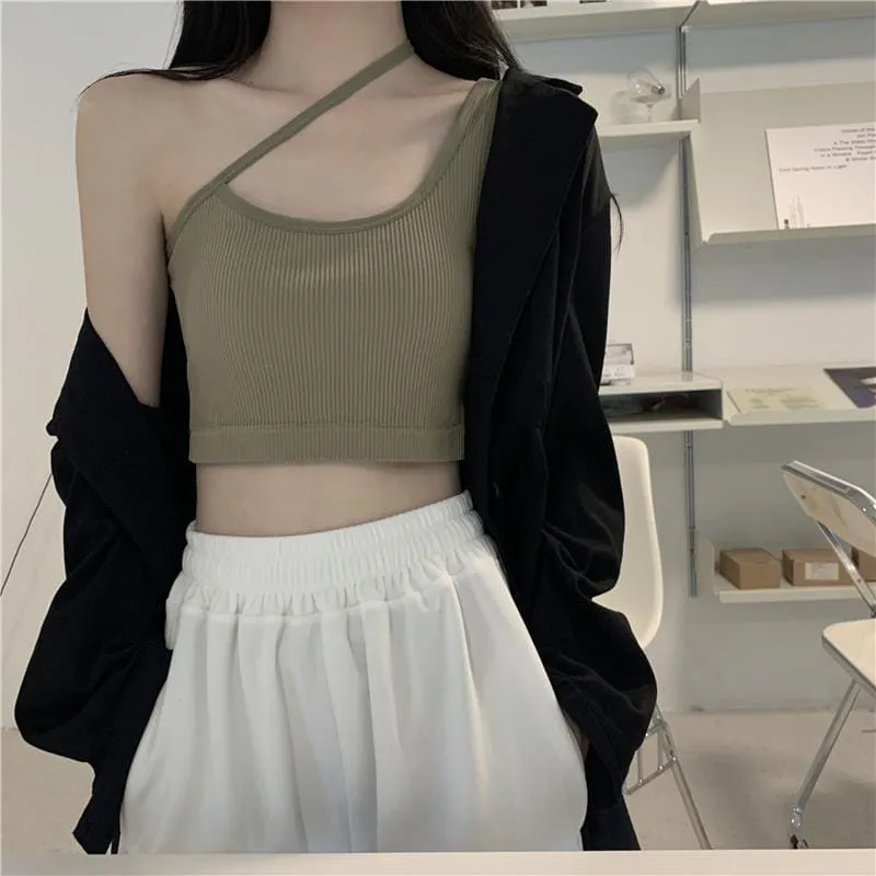 Sexy Slash Shoulder Solid Color Tank Top