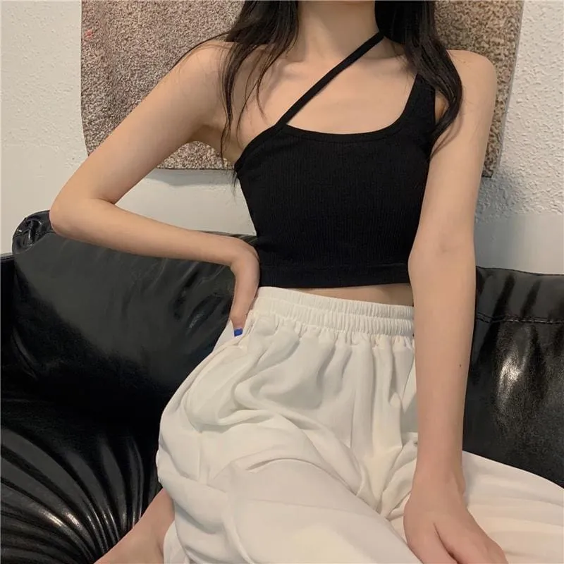 Sexy Slash Shoulder Solid Color Tank Top