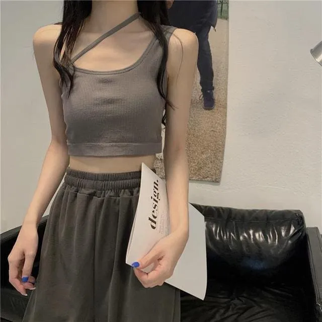 Sexy Slash Shoulder Solid Color Tank Top