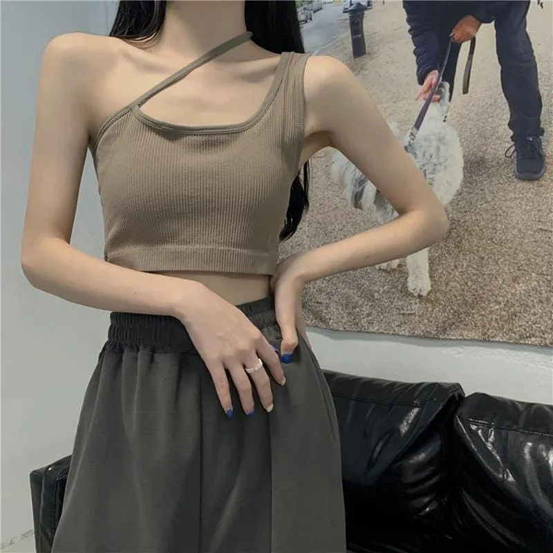 Sexy Slash Shoulder Solid Color Tank Top