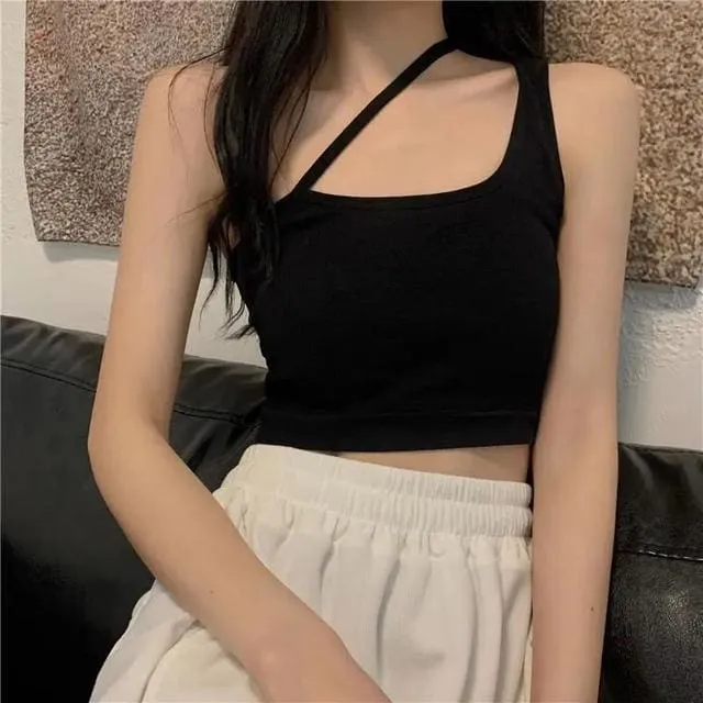 Sexy Slash Shoulder Solid Color Tank Top