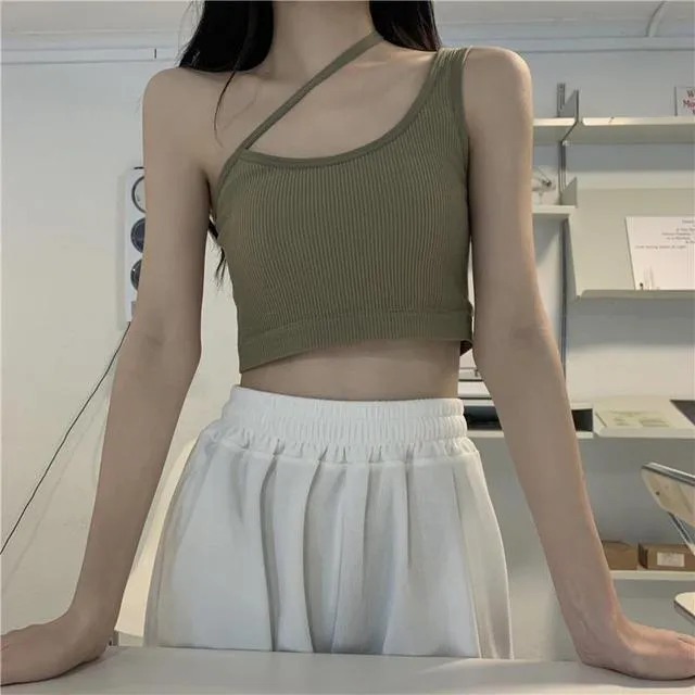 Sexy Slash Shoulder Solid Color Tank Top