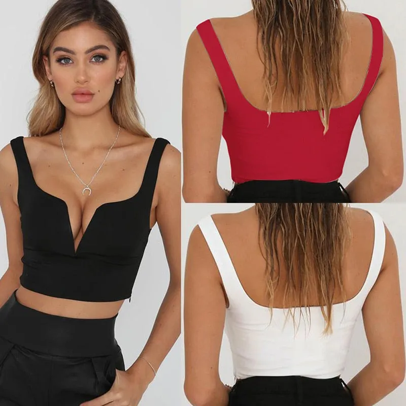 Sexy V neck  Solid Crop Tops Women Summer Camis  cropped feminino Slim Tank Top Streetwear camisa feminina
