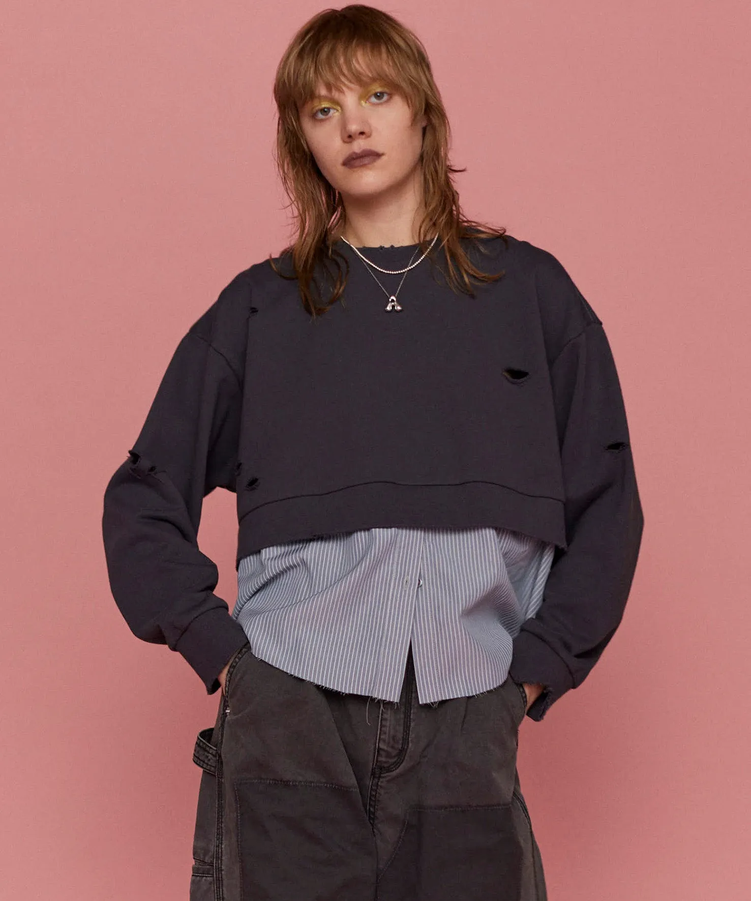 Shirt Layered Crush Processing Sweatshirt
