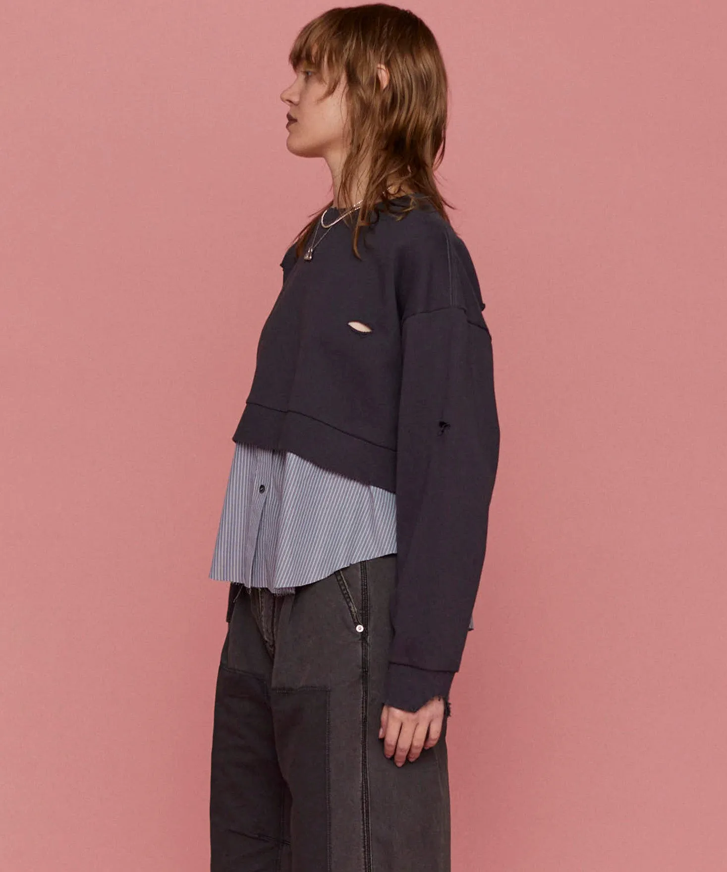 Shirt Layered Crush Processing Sweatshirt