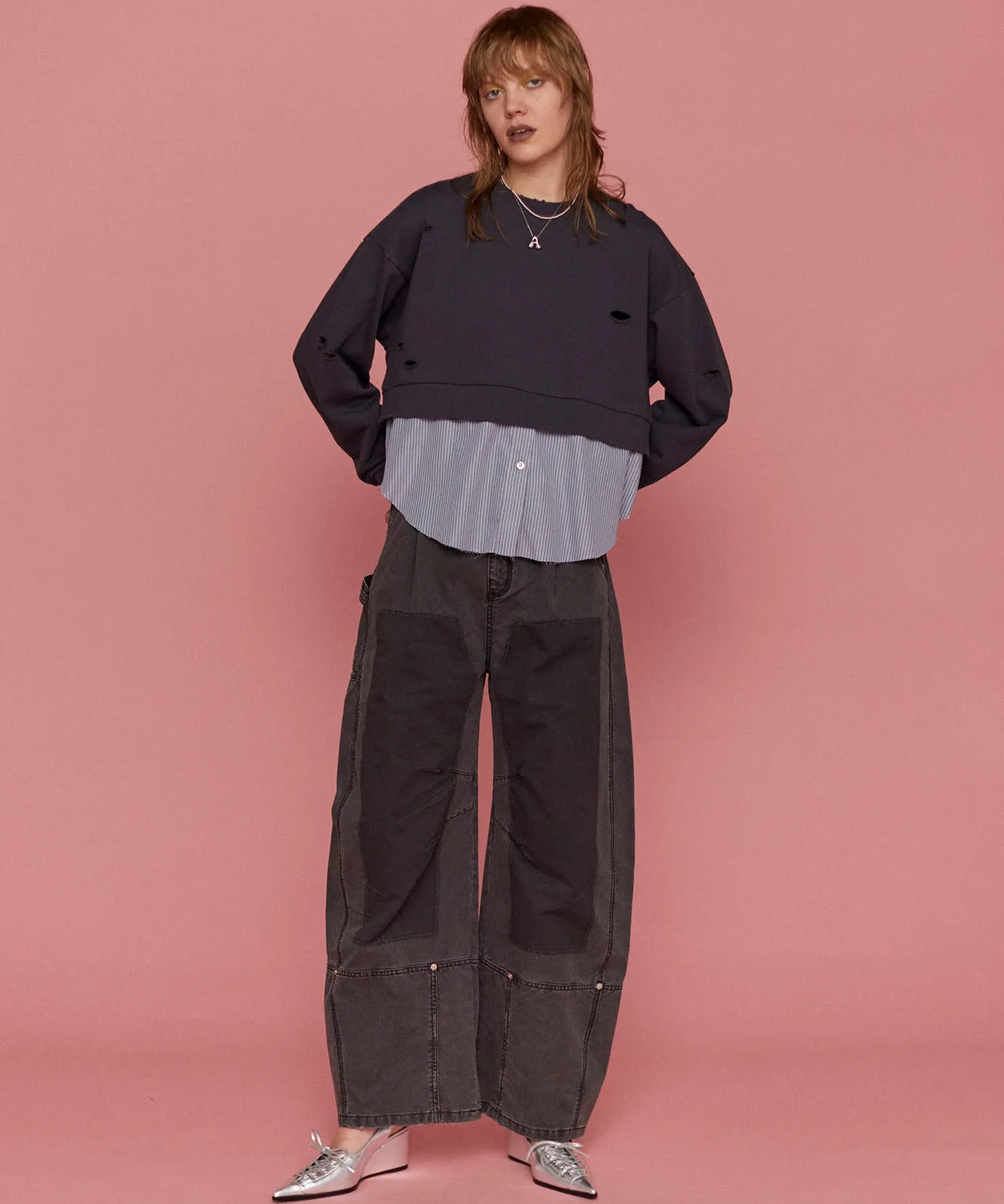 Shirt Layered Crush Processing Sweatshirt