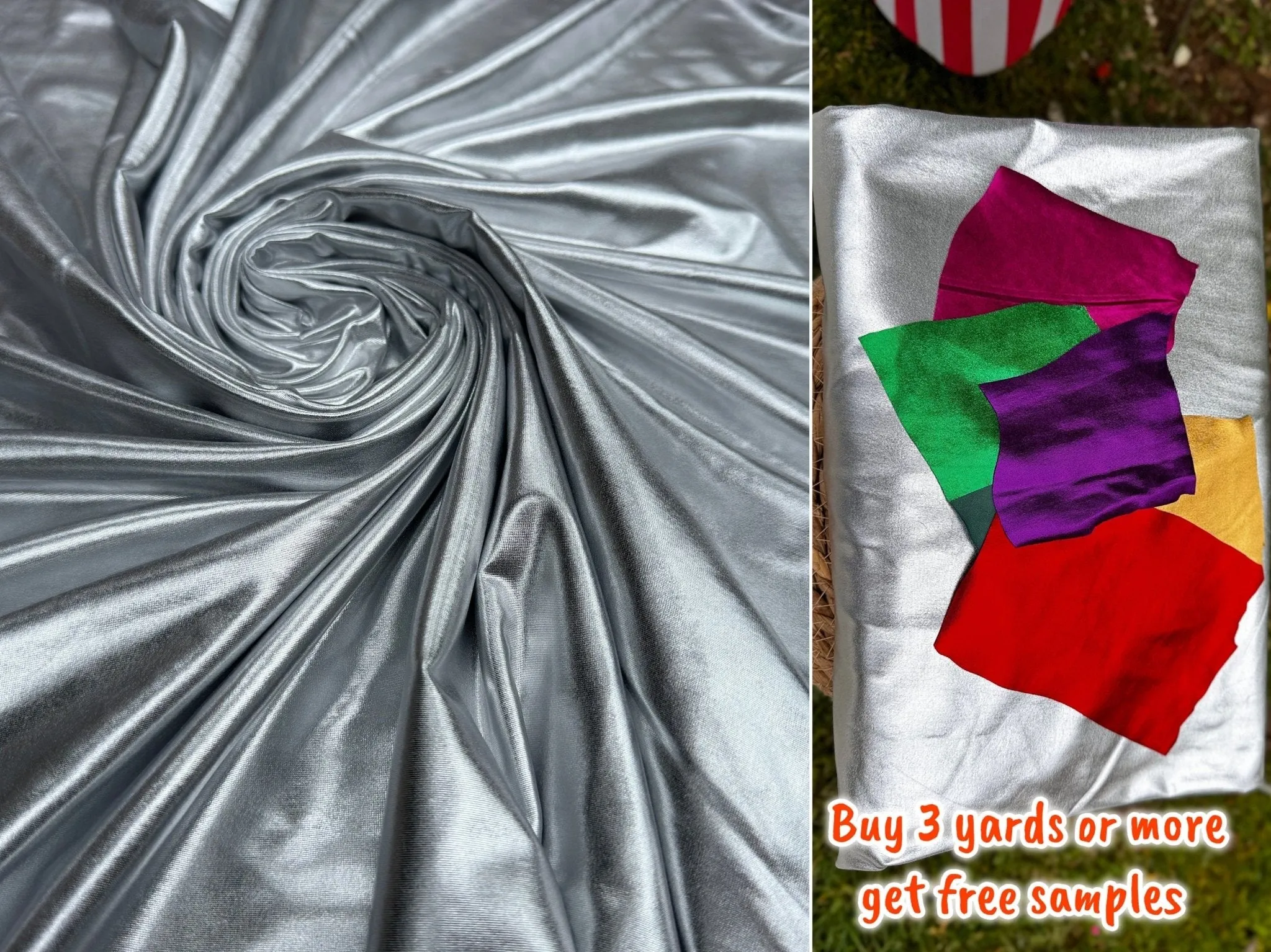 Silver Spandex Lame Foil Fabric by Yard Super Stretch Metallic Lame All Over Foil on Stretch Knit for Dance Wear Costumes, Dresses, Leggings