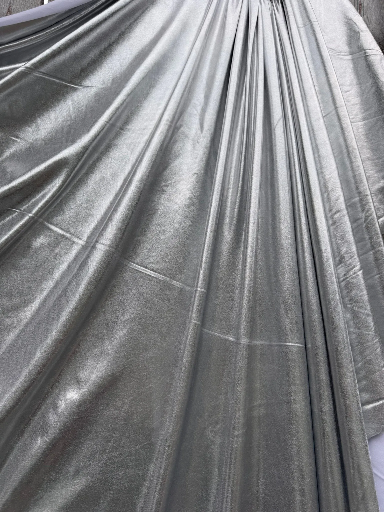 Silver Spandex Lame Foil Fabric by Yard Super Stretch Metallic Lame All Over Foil on Stretch Knit for Dance Wear Costumes, Dresses, Leggings