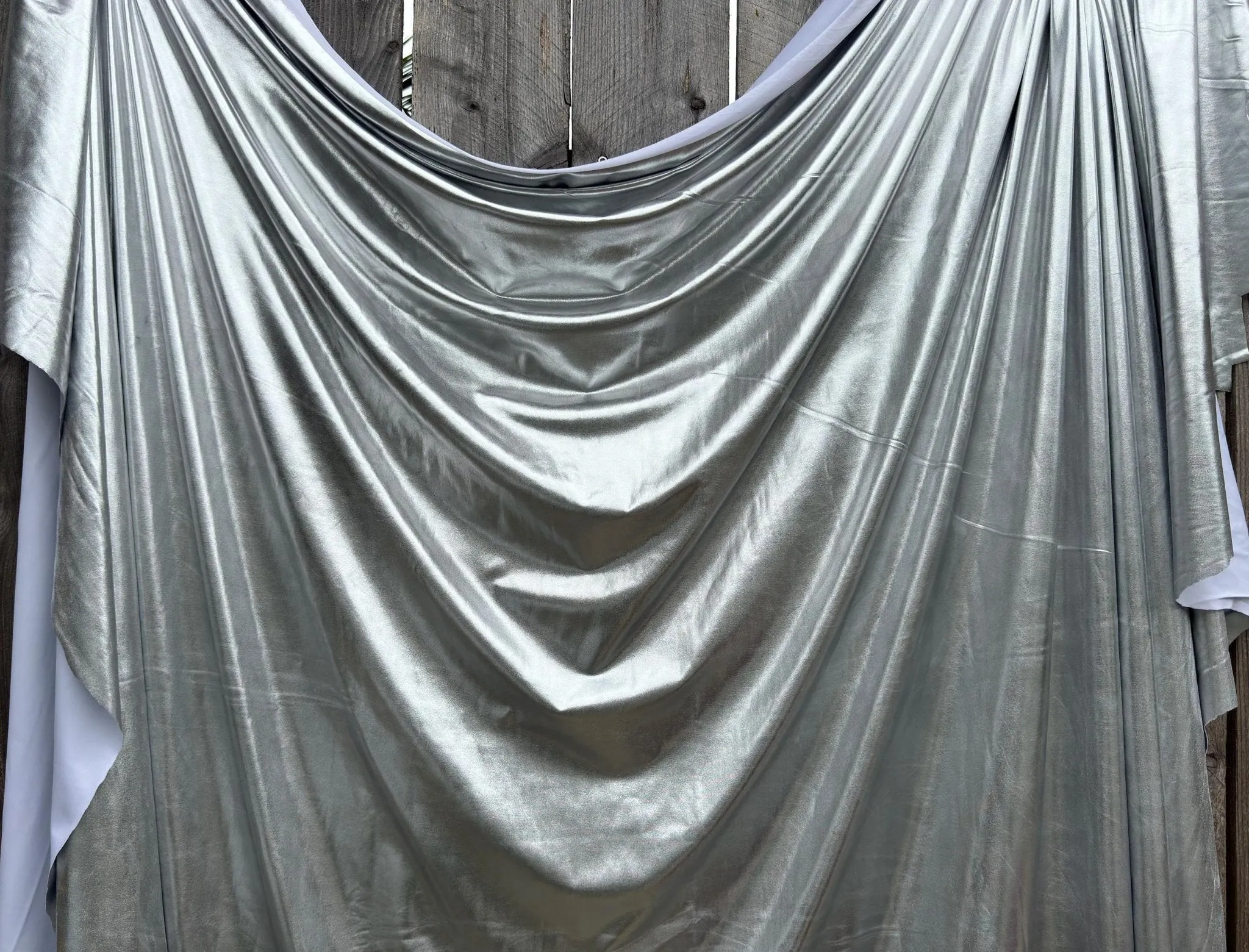 Silver Spandex Lame Foil Fabric by Yard Super Stretch Metallic Lame All Over Foil on Stretch Knit for Dance Wear Costumes, Dresses, Leggings