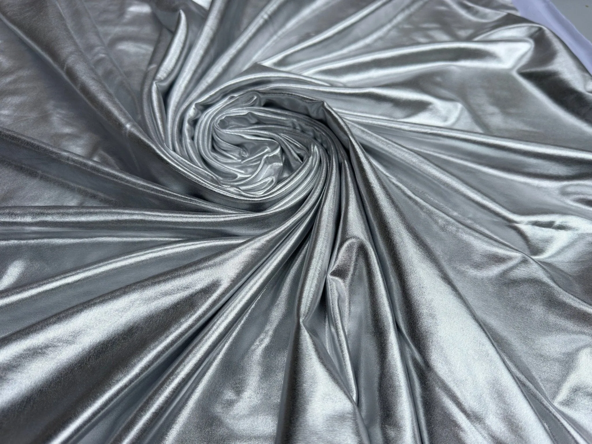 Silver Spandex Lame Foil Fabric by Yard Super Stretch Metallic Lame All Over Foil on Stretch Knit for Dance Wear Costumes, Dresses, Leggings
