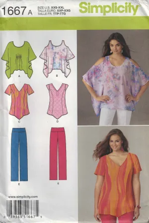 Simplicity 1667 Womens Casual Pants & Tops Out Of Print Sewing Pattern Sizes XXS - XXL UNCUT Factory Folded
