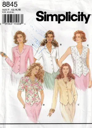 Simplicity 8845 Womens Pointed Hem Princess Blouses with Ties 1990s Vintage Sewing Pattern Size 12 - 16 UNCUT Factory Folded