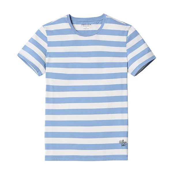 SIMWOOD New Men T shirt Fashion O-neck Short-sleeved Slim Fit Blue Striped T-SHIRT Man Top Tee Plus Size Free Shipping TD1034