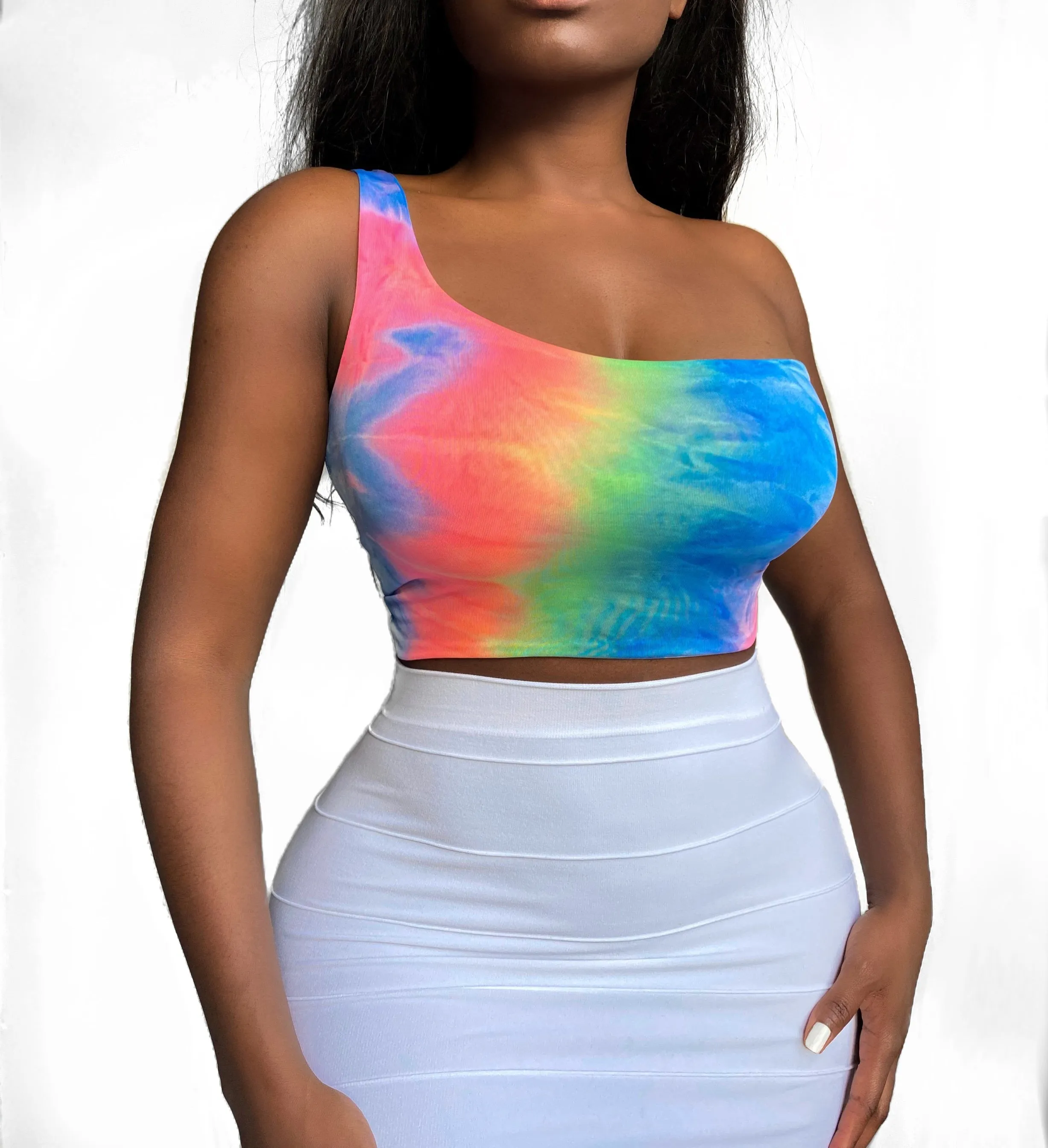SKITTLES ONE SHOULDER CROP | TOP