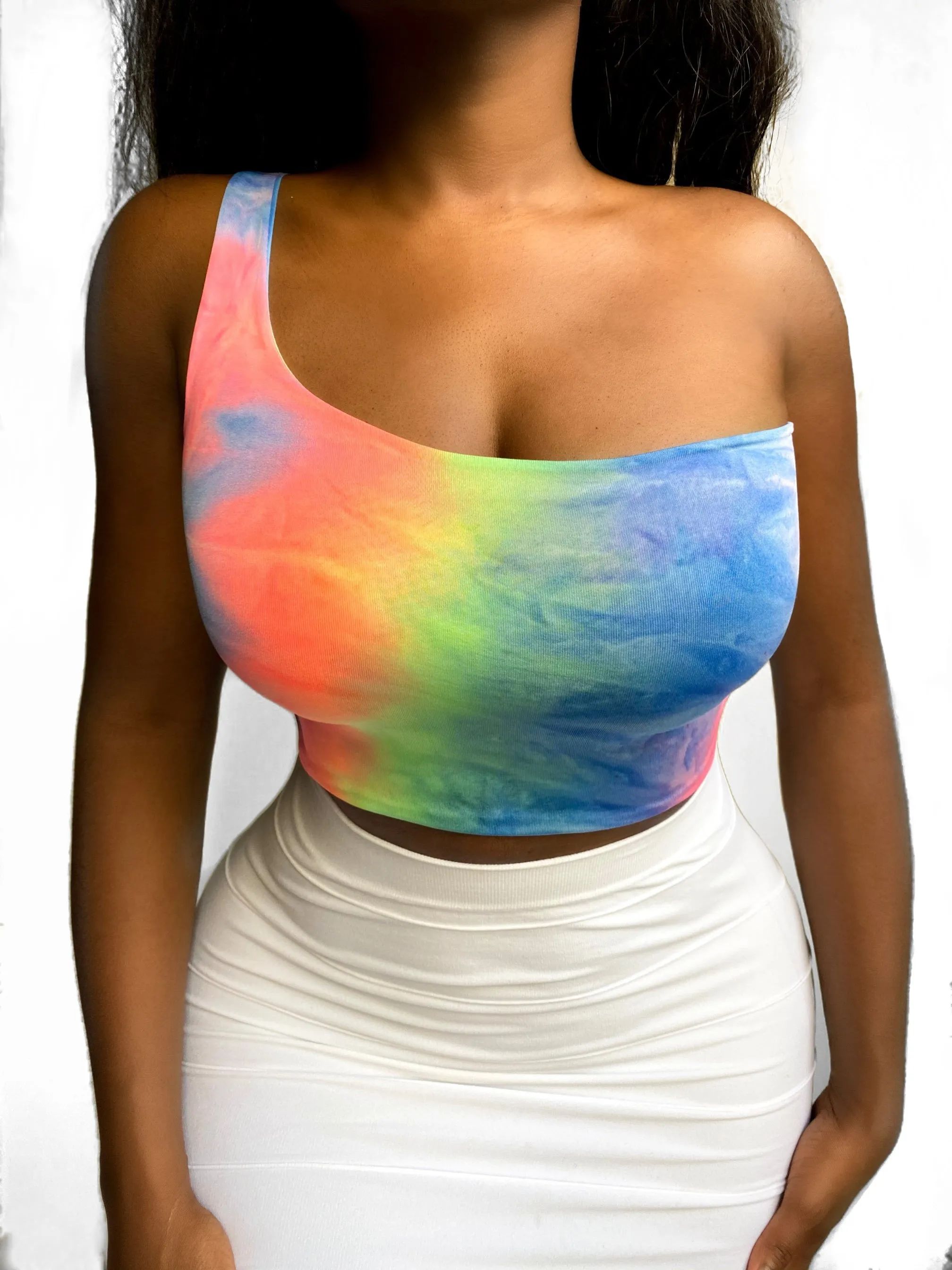 SKITTLES ONE SHOULDER CROP | TOP