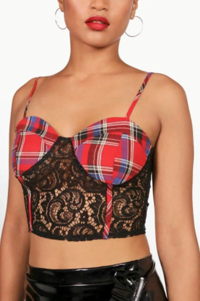 Skye Tartan Panel Lace Bustier Bralet
