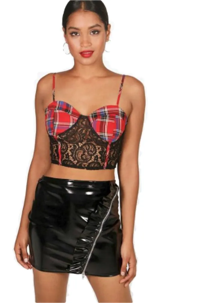 Skye Tartan Panel Lace Bustier Bralet