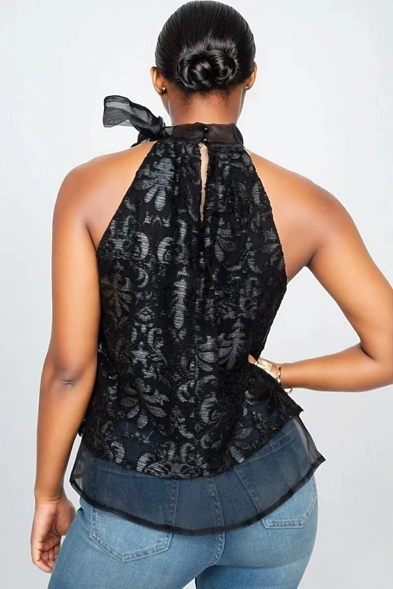 Sleeveless Neck Tie Keyhole Top