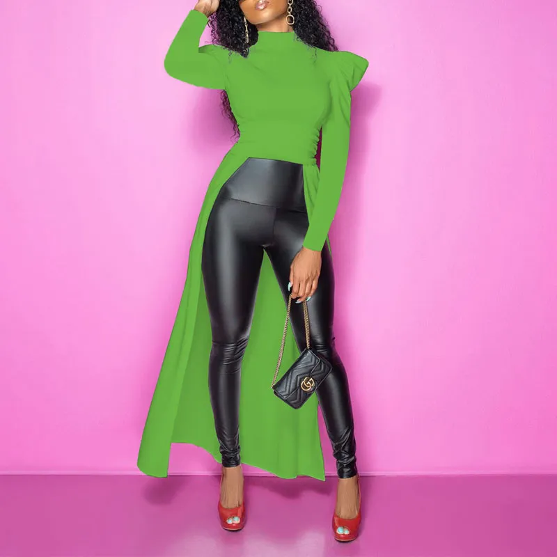 Solid Puff Sleeve Irregular Top