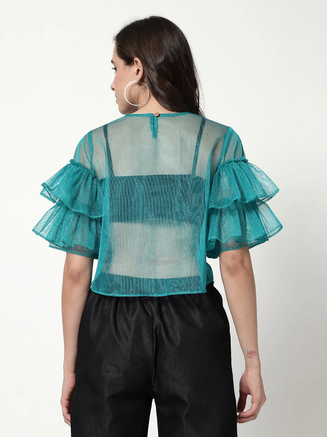 Solid Shimmer Multi Layered Sheer Top (Set Of 1)