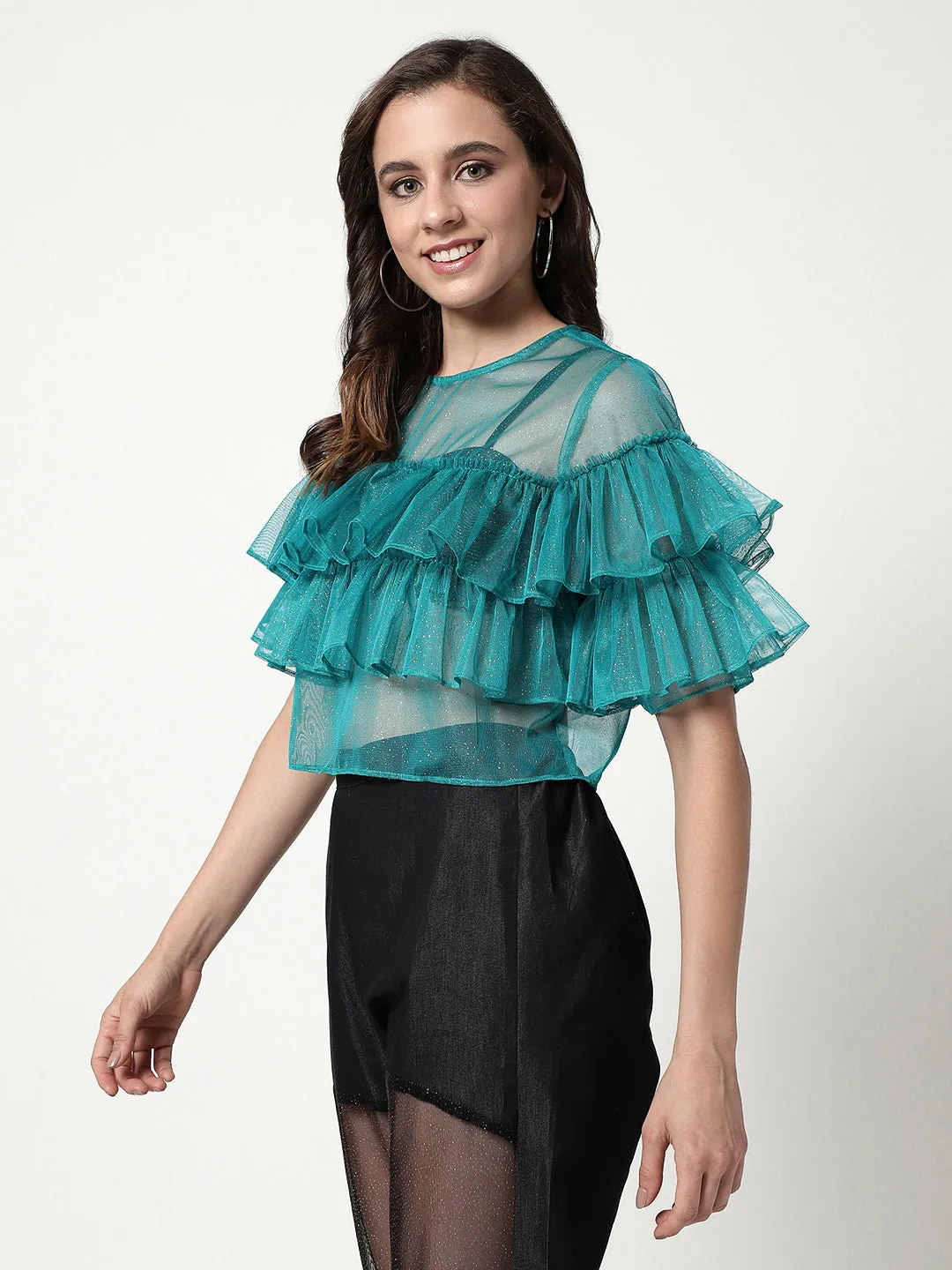 Solid Shimmer Multi Layered Sheer Top (Set Of 1)