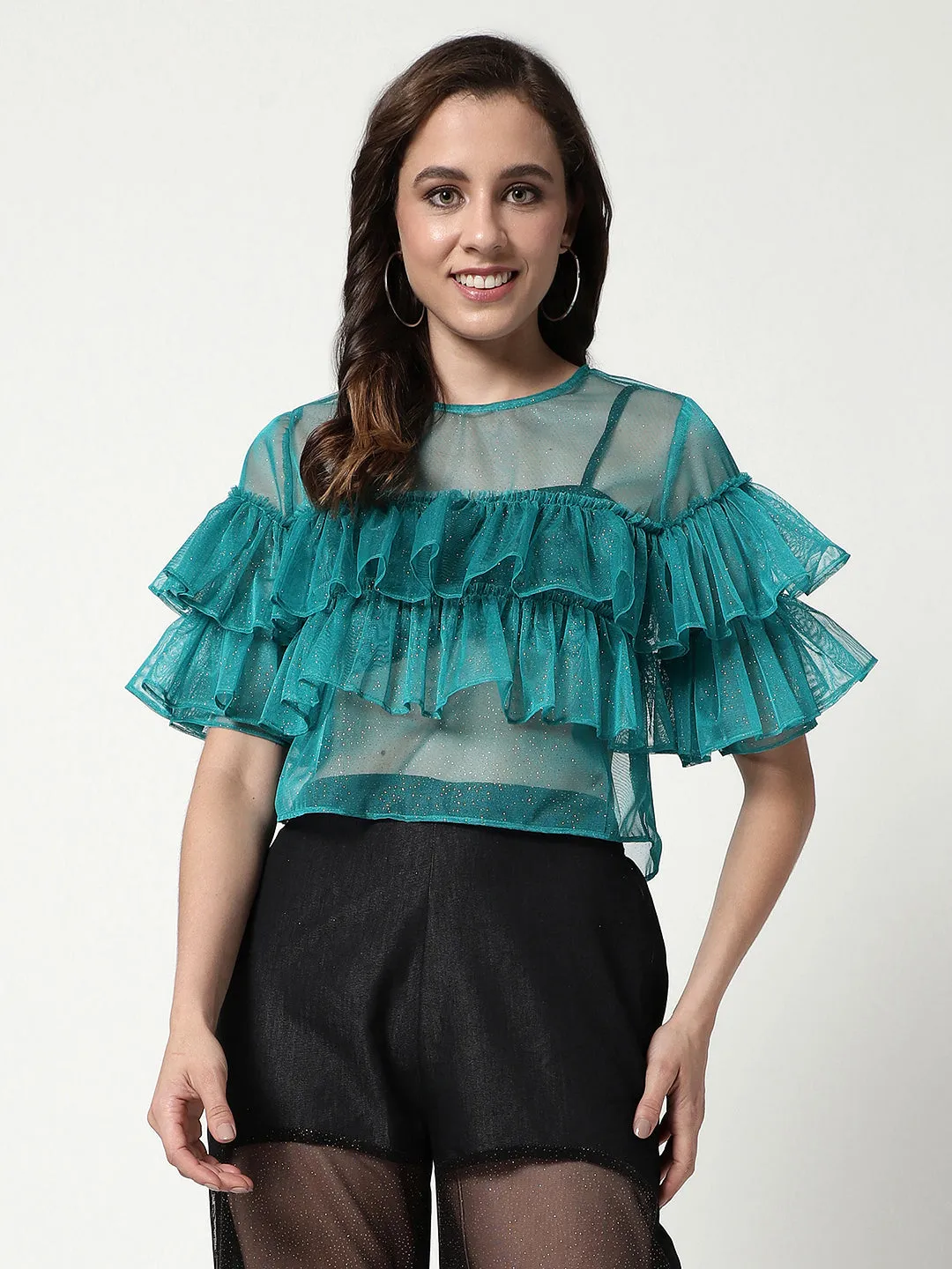 Solid Shimmer Multi Layered Sheer Top (Set Of 1)
