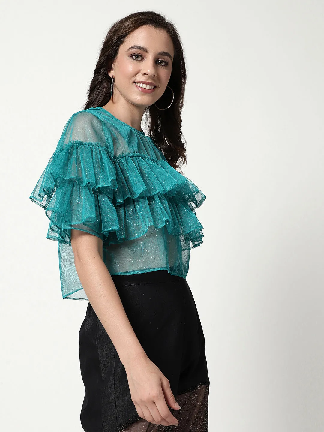 Solid Shimmer Multi Layered Sheer Top (Set Of 1)