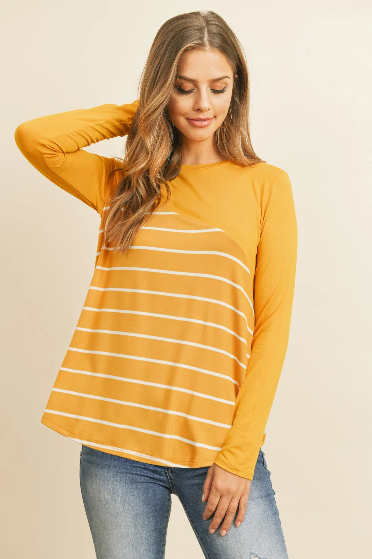 Solid Stripe Contrast Color Block Top
