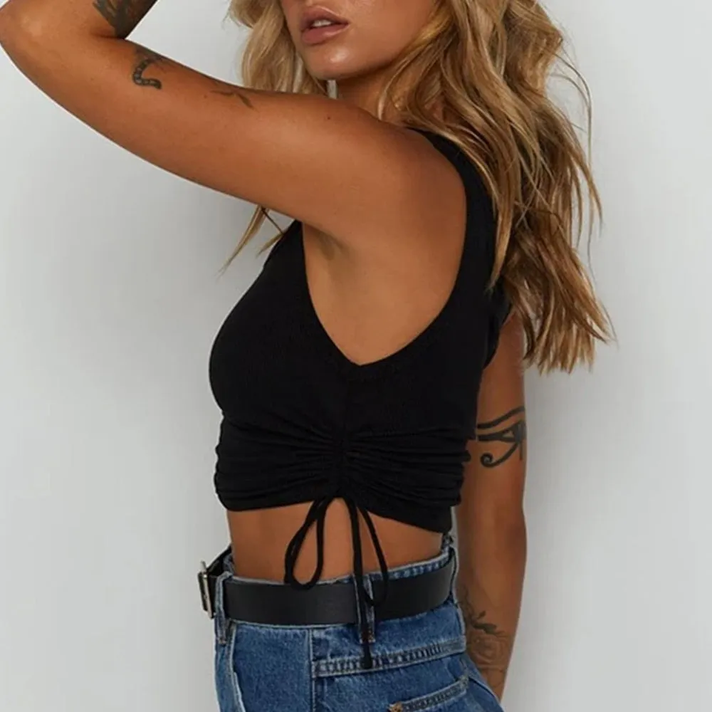 Solid Tank Tops Ribbed Knitted Elastic Crop Top Off Shoulder