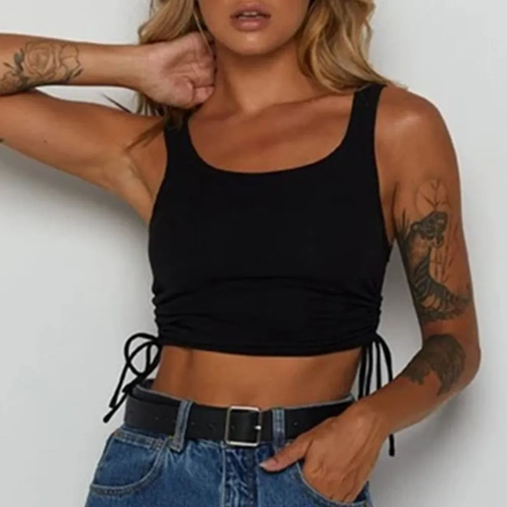 Solid Tank Tops Ribbed Knitted Elastic Crop Top Off Shoulder