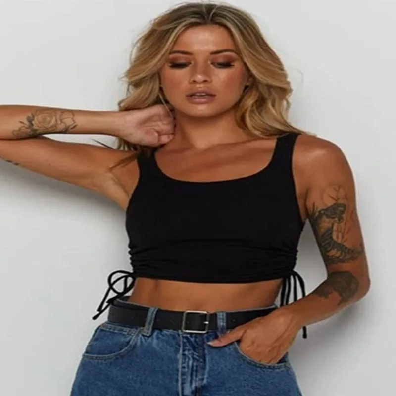 Solid Tank Tops Ribbed Knitted Elastic Crop Top Off Shoulder