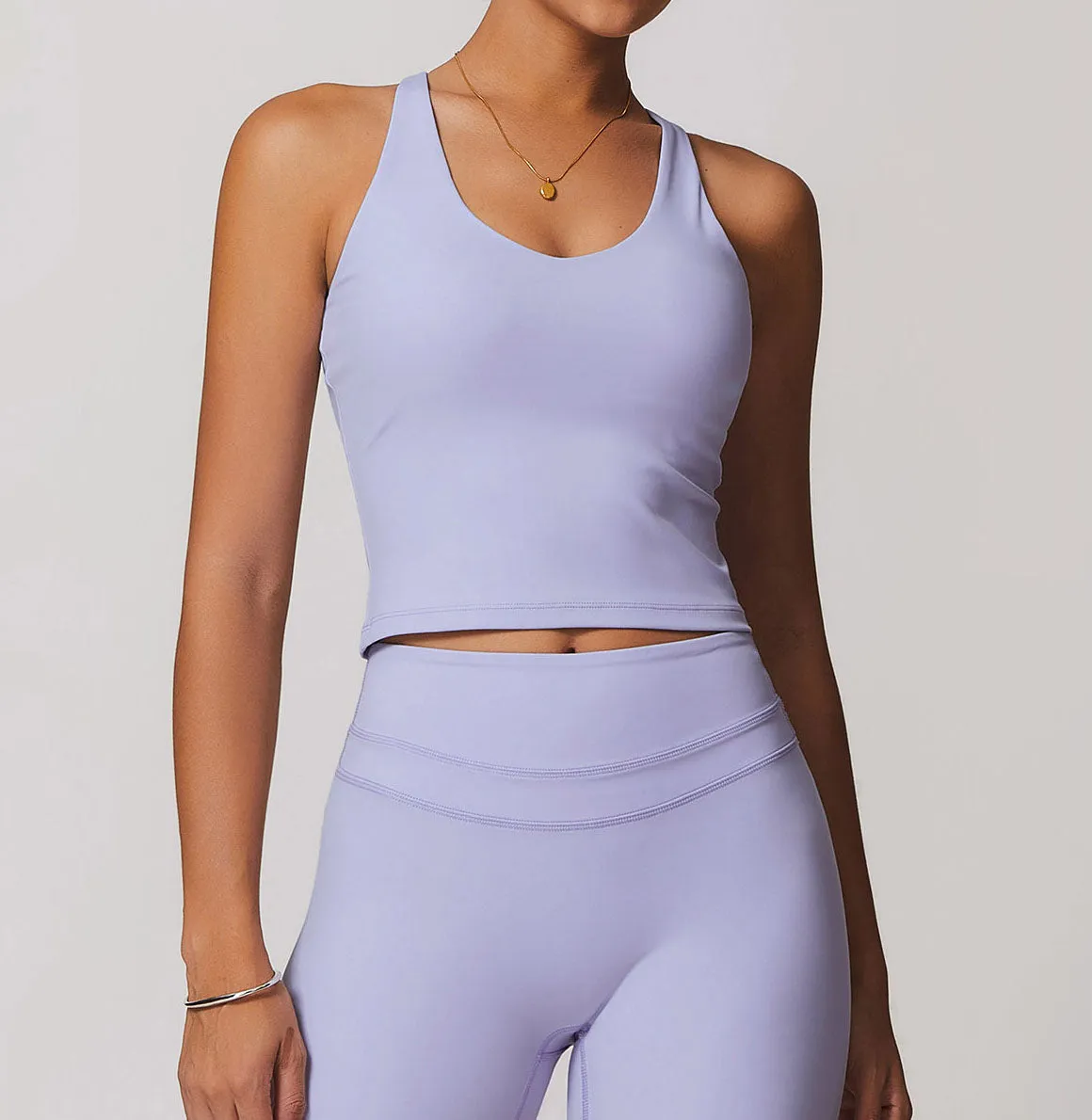 Solid U Neck Cross Back Yoga Tank Tops with Padded