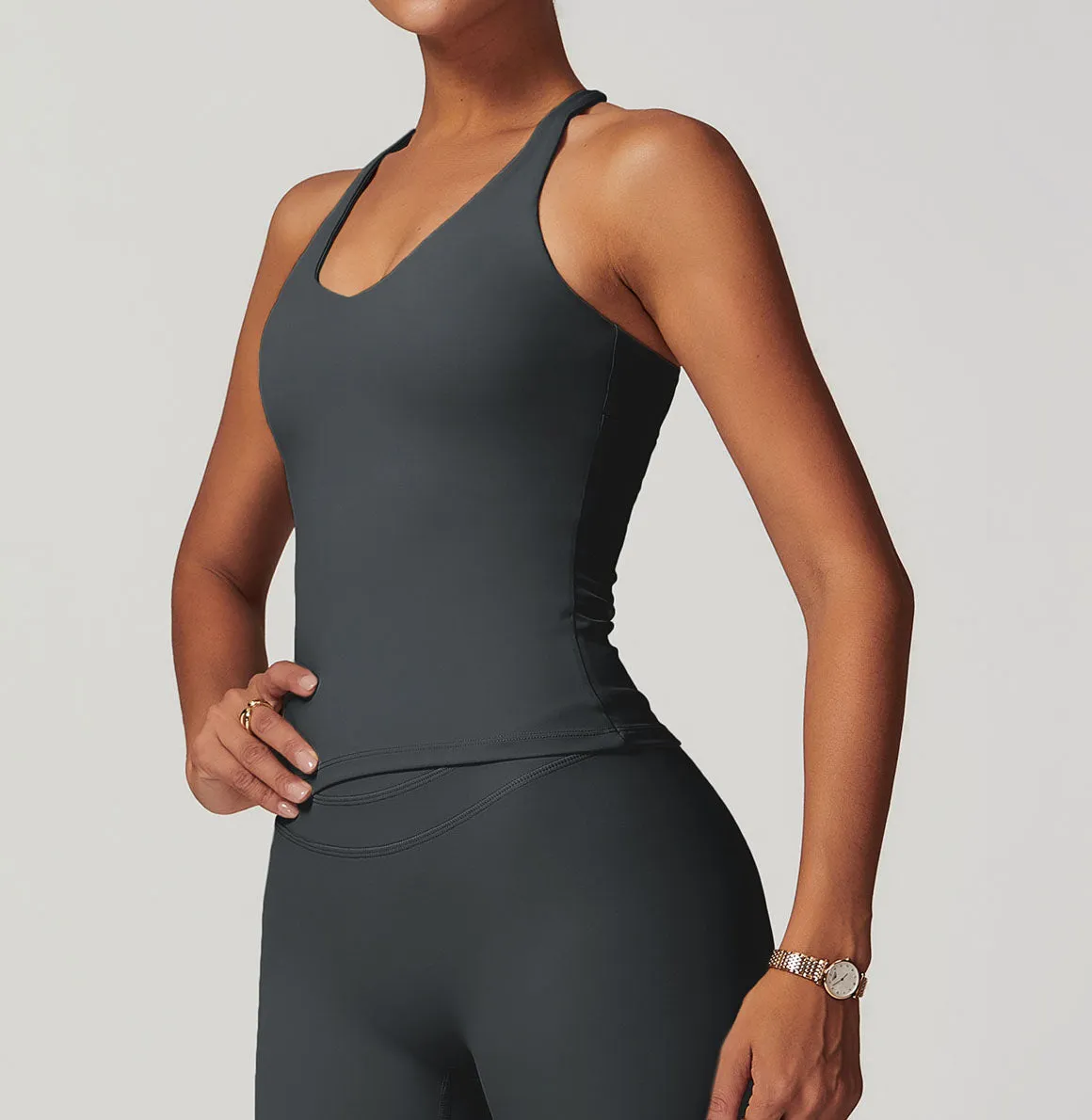 Solid U Neck Cross Back Yoga Tank Tops with Padded