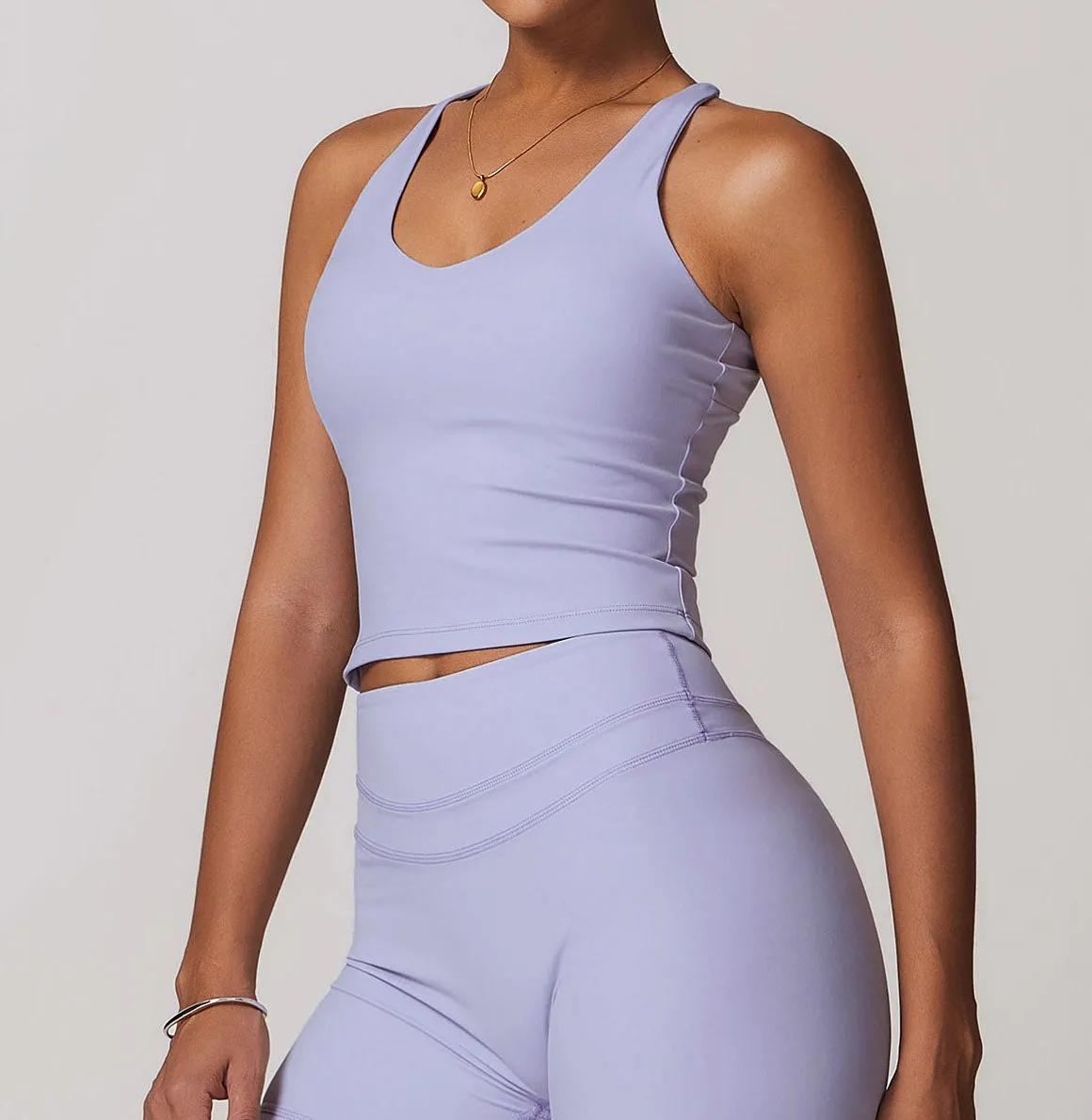 Solid U Neck Cross Back Yoga Tank Tops with Padded